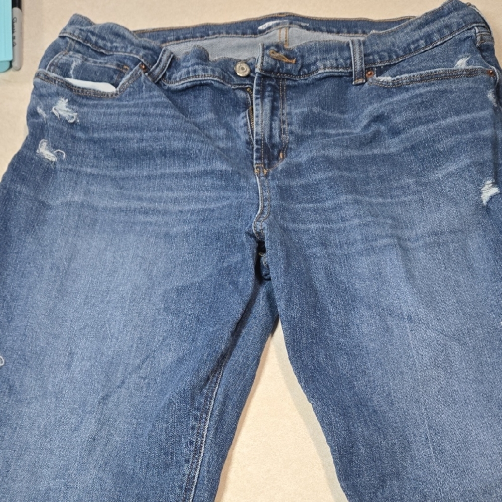 Old Navy Blue Straight Leg Jeans with Distressed Details